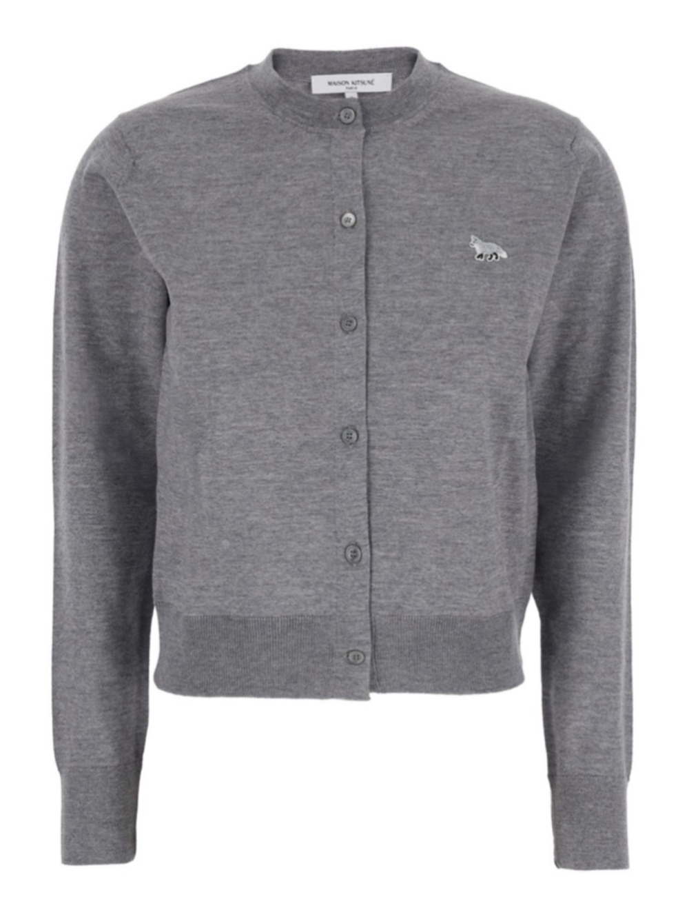 Maison Kitsuné Grey Cropped Cardigan with Round Neck And Logo Embroidery Size L